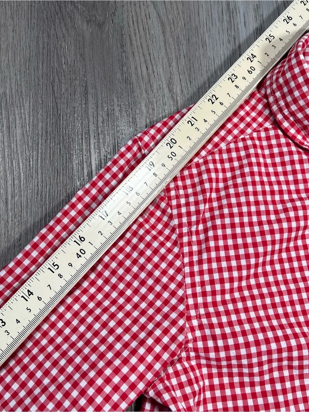 Ralph Lauren Boys Gingham Check Button Down Dress Shirt Long Sleeve M 10-12 Red